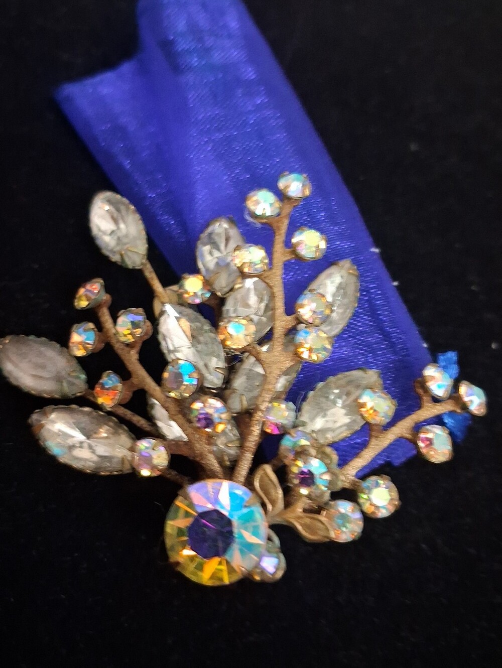 Large Vintage Aurora Borealis Crystal Branch Brooch Statement Piece